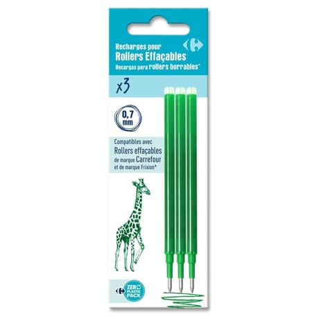 Carrefour 3 recharges cartouche roller vert