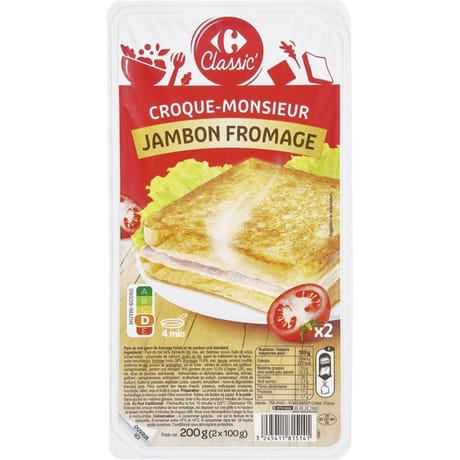 Carrefour classic' croque à poêler jambon fromage 2 x 100g