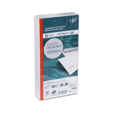 Carrefour 75 enveloppes précasées fermeture auto-adhésive 80 grammes