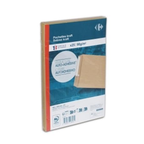 Carrefour 25 pochettes kraft fermeture auto-adhésive 162x229mm 90 grammes