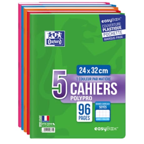 Oxford lot de 5 cahiers easybook agrafés 240x320 96p