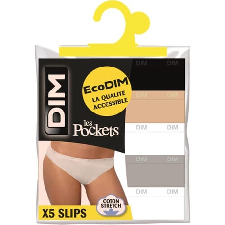 Lot de 5 slips Pockets Ecodim Dim 5BM NOIR/PEAU/BLANC/GRIS/BLC T40\42