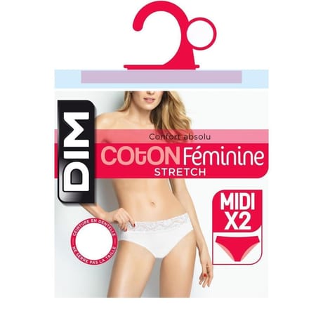 Lot de 2 slips midi coton féminine stretch Dim 0HY BLANC 40\42
