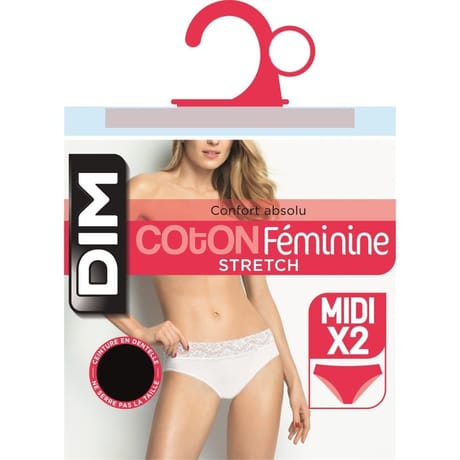 Lot de 2 slips midi coton féminine stretch Dim 0HZ NOIR 48\50