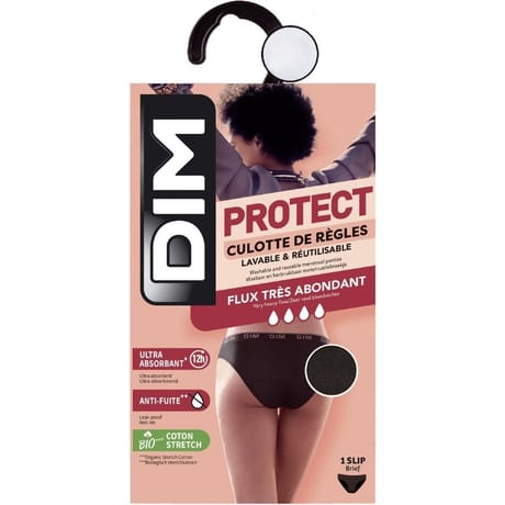 Culotte menstruelle flux abondant lavable coton bio Dim 0HZ NOIR 48/50