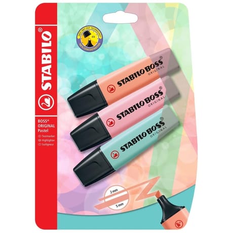 Stabilo boss 3 surligneurs original pastel peche rose et turquoise