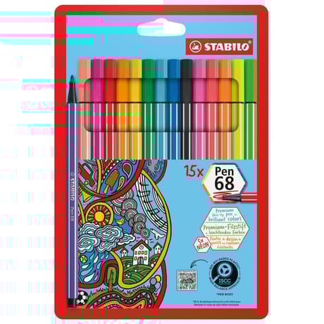 Stabilo pochette 15 feutres pen 68 dont 5 fluo