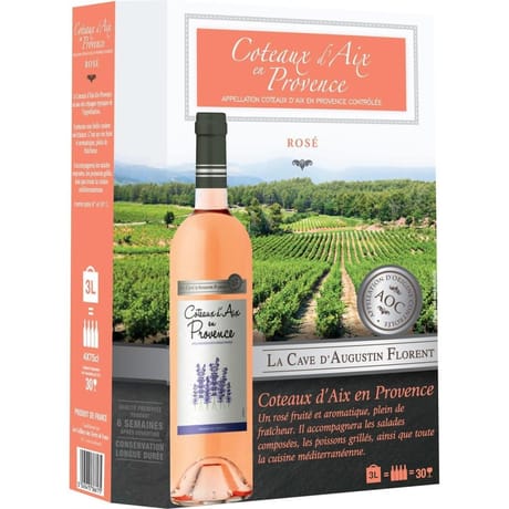 Coteaux d'aix en provence vin rosé aop cave d'augustin florent 3l