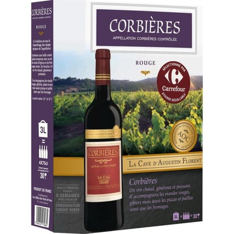 Corbières vin rouge cave d'Augustin Florent 3l