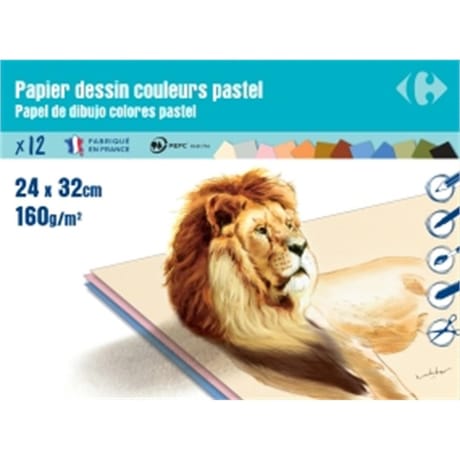 Carrefour pochette dessin à grain pastel 24x32 12 feuilles 160 grammes