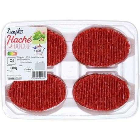 Haché au boeuf 20%mg x4 400g Simpl'