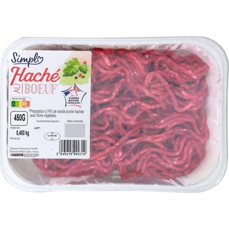Haché au boeuf 20%mg 450g Simpl'