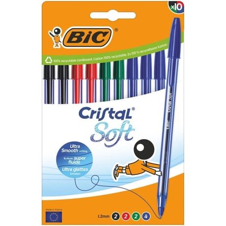Bic 10 stylos bille cristal soft couleurs assorties