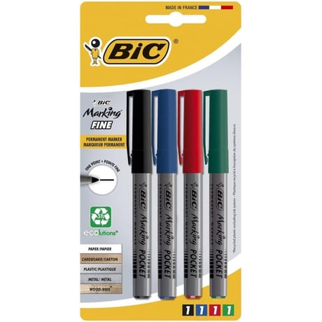 Bic 4 marqueurs marking pocket noir/bleu/rouge/vert