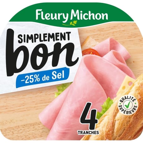 Fleury Michon jambon simplement bon sans couenne -25% de sel 4 tranches 140g