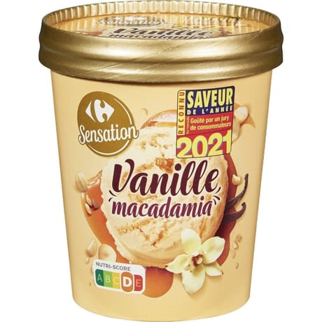 Carrefour sensation glace vanille macadamia pot 295g