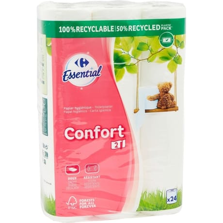 Carrefour essential papier toilette confort 2 plis 24 rouleaux