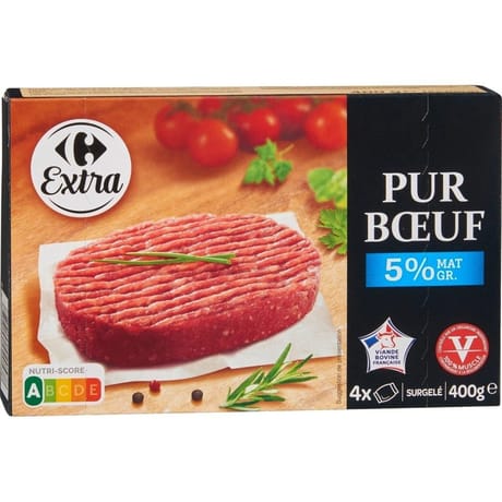 Carrefour extra steak haché pur boeuf 5% mg 4x100g