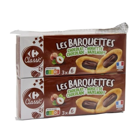 Carrefour classic' biscuits barquettes chocolat noisette lot 2x120g