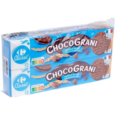 Carrefour classic' chocograni biscuits nappés choco lait 2x200g