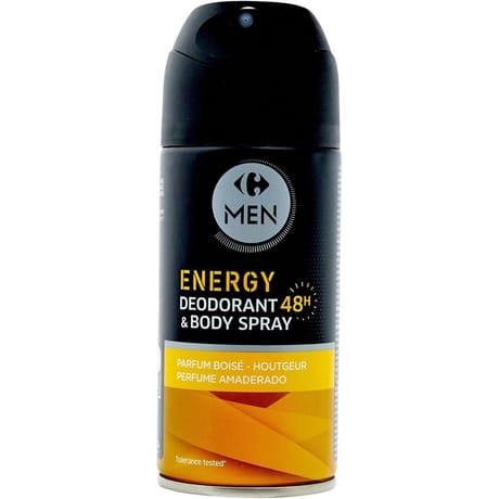 Carrefour men déodorant énergy & body spray 48h 150ml