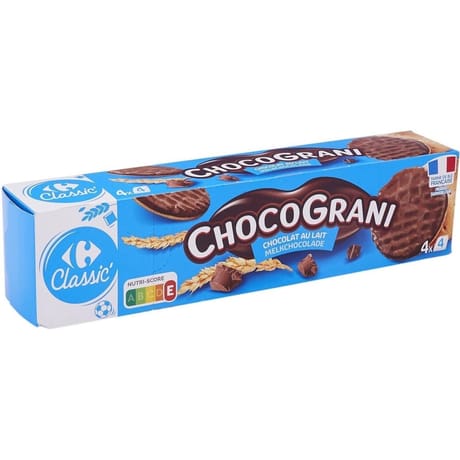 Carrefour classic' chocograni biscuit nappés chocolat au lait 200g
