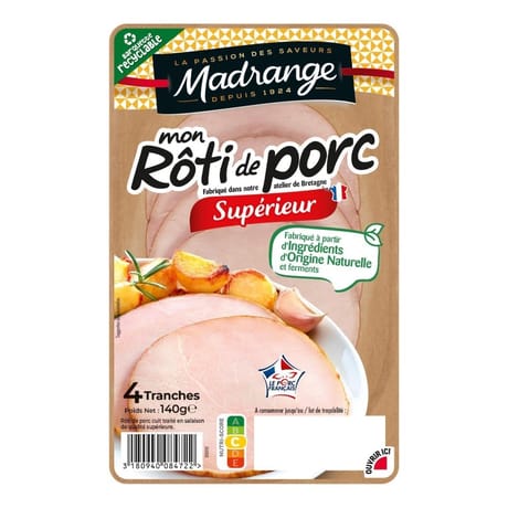 Madrange mon rôti de porc 100% filet 4 tranches 140g