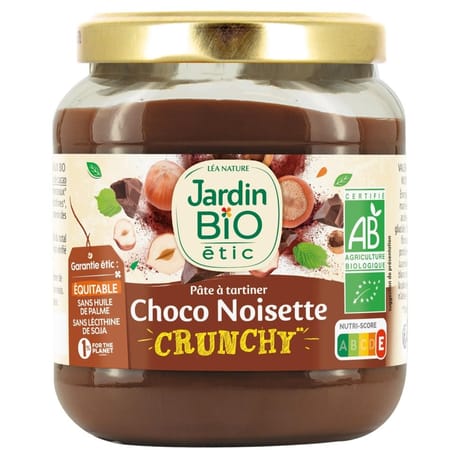 Jardin bio étic pâte à tartiner chocolat noisette crunchy bio équitable 350g