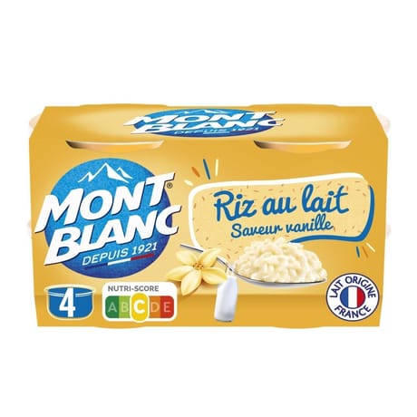 Mont Blanc crème dessert coupelles riz au lait vanille  4x125g - 500g