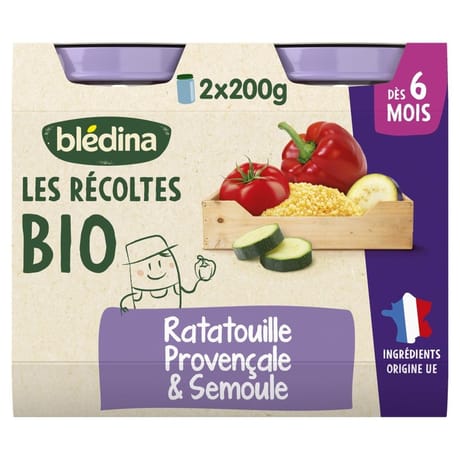 Blédina les récoltes bio pots ratatouille semoule 2x200g dès 6 mois