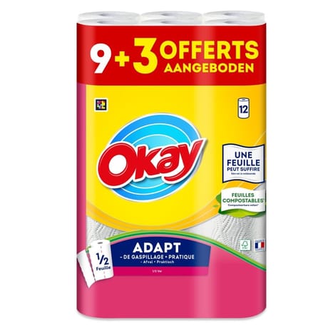 Okay adapt essuie-tout blanc 1.8m x12 rouleaux