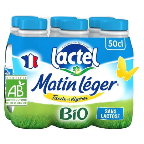 Lactel Matin Léger lait bio 1.2% mg uht bouteille 6x50cl