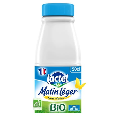 Lactel matin léger lait bio 1.2.% mg uht bouteille 50 cl