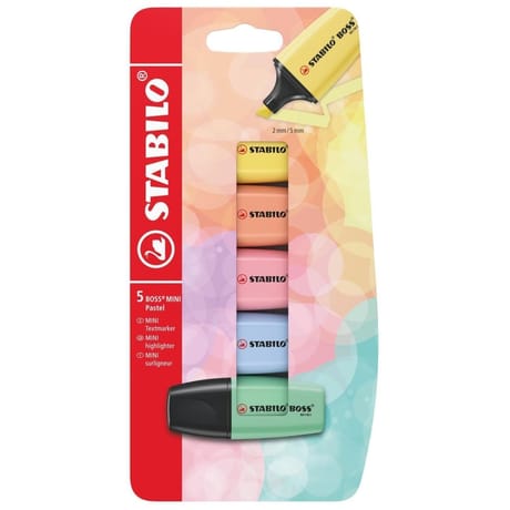 Blister carton 5 surligneurs boss mini pastel