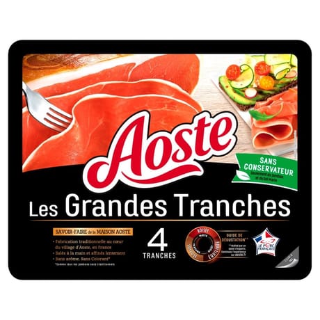 Aoste jambon cru grandes tranches 4 tranches 100g