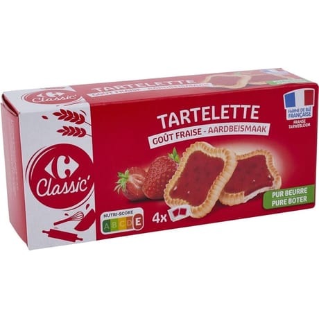 Carrefour classic' biscuit tartelettes pur beurre fraise 127g