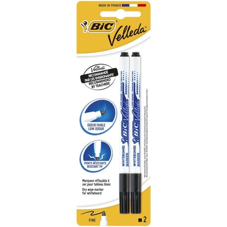 Bic 2 feutres velleda 1721 noir pointe fine