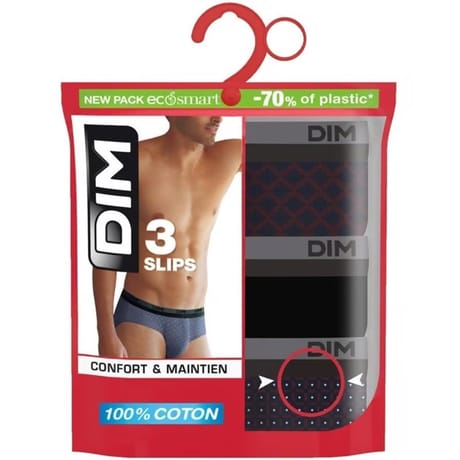 Lot de 3 slips ligne 100% coton homme Dim NOIR 2 9VG T7