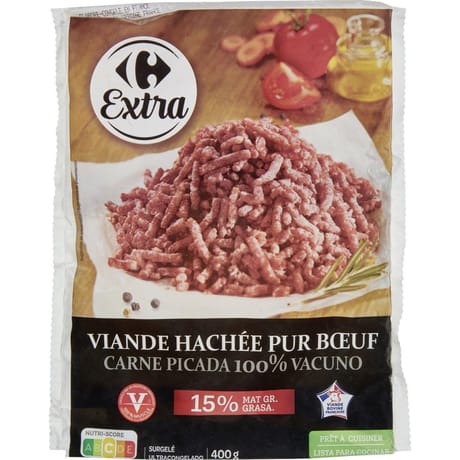 Carrefour extra viande hachée pur boeuf vbf 15% mg 400g