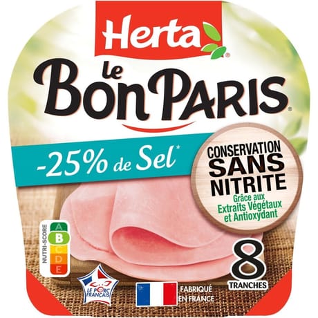 Herta le bon Paris jambon -25% de sel sans nitrites 8 tranches 280g