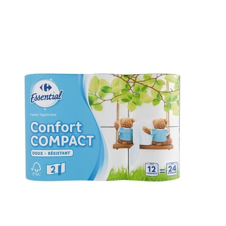 Carrefour essential papier hygenique confort compact x12 rouleaux