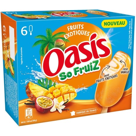 Oasis so fruiz 6 bâtonnets vanille sauce et enrobage fruits exotiques 282g