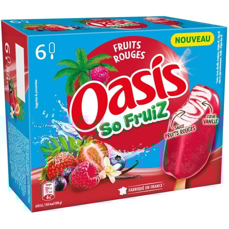 Oasis so fruiz 6 bâtonnets vanille sauce et enrobage fruits rouges 282g