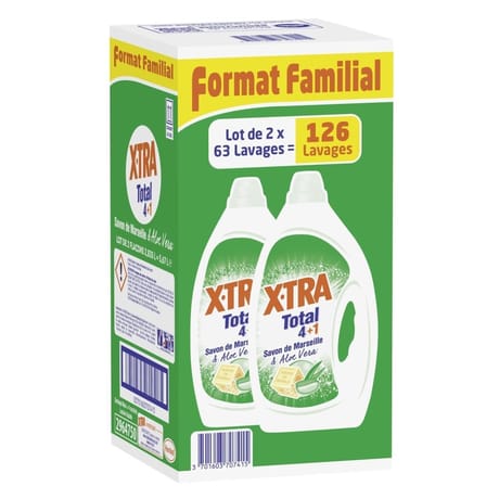 Xtra total lessive format familial savon de marseille 2x63 lavages 5.67l