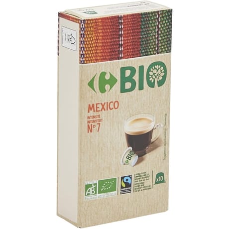 Carrefour bio capsules nespresso espresso mexico bio x10-52g