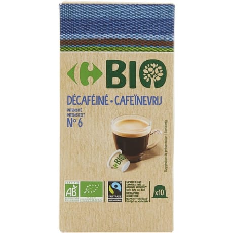 Carrefour bio café capsules compatibles nespresso décafeiné bio x10-52g
