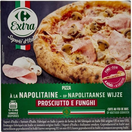 Carrefour extra pizza à la napolitaine prosciutto e funghi 400g