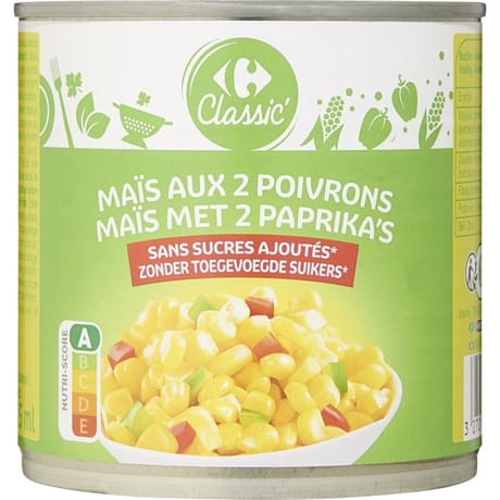 Carrefour classic' maïs aux 2 poivrons sans sucres ajoutés 270g