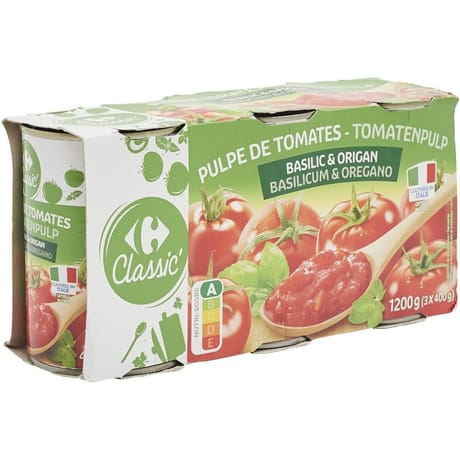 Carrefour classic' pulpe de tomates origan et basilic 3 x 400g