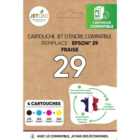 Jetline cartouche d'encre E-29 PACK (B+C+M+Y)-FRAISE